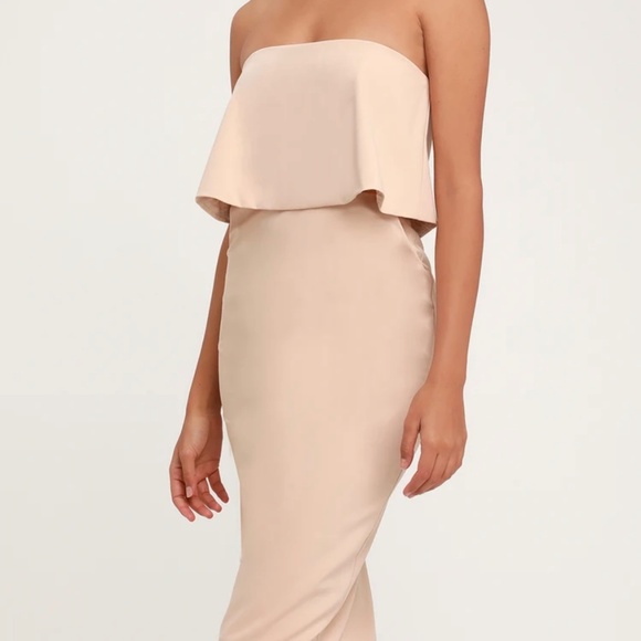 Lulu’s Lots of Love Strapless Midi Dress in Beige (XS) (BNWT) - Picture 15 of 16